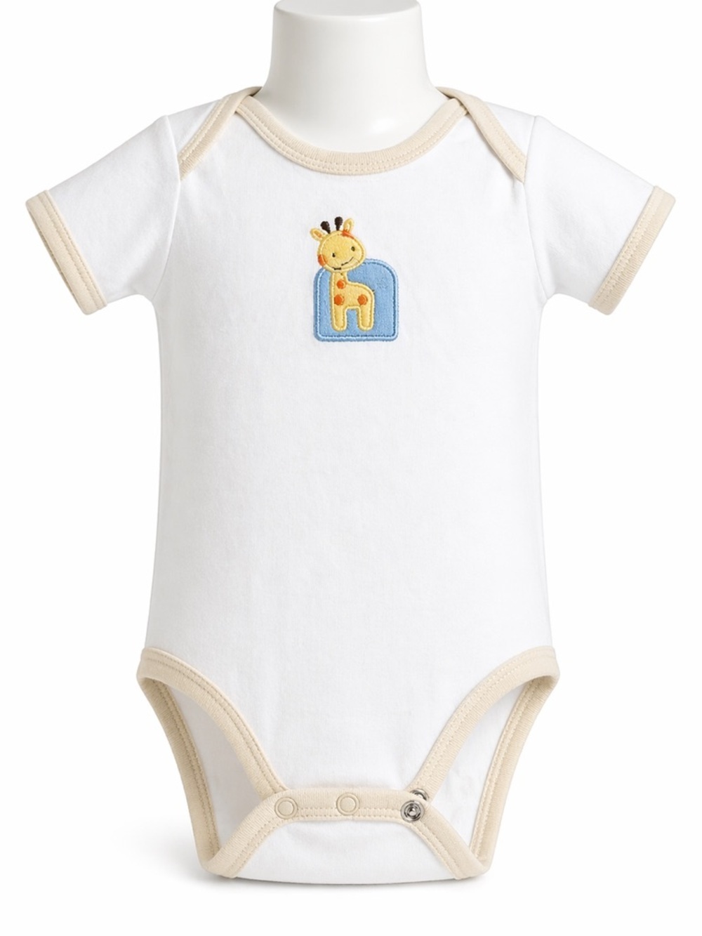 Babyworks White and Tan Giraffe Patch Onesie 3-6 months